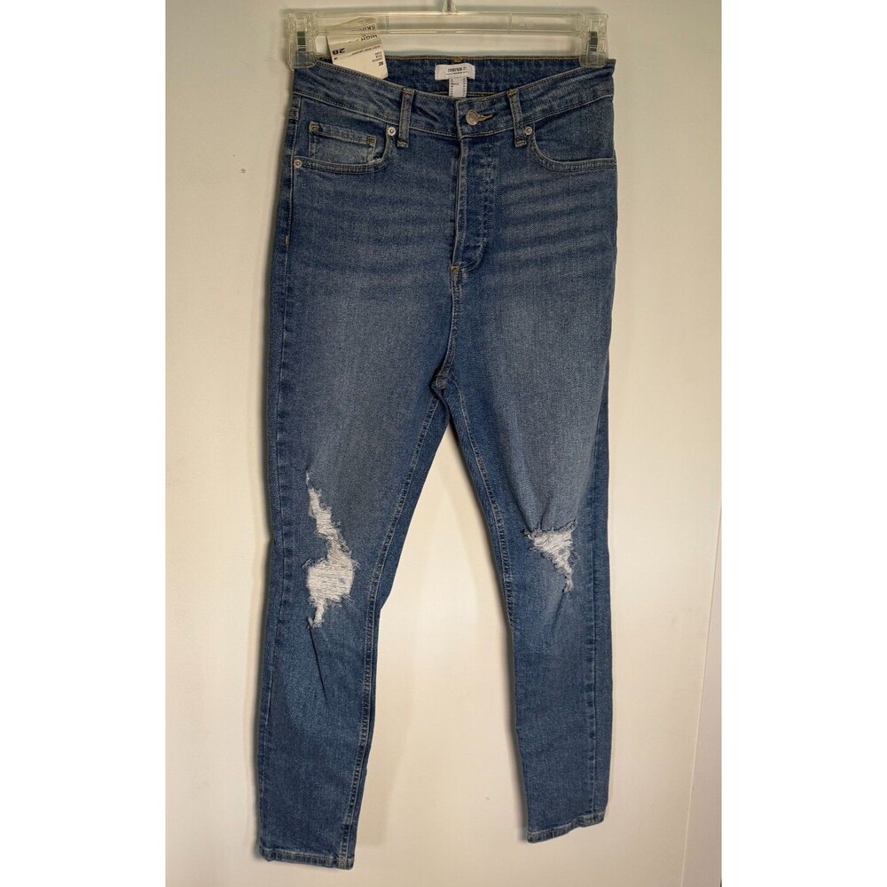 NEW Forever 21 Blue Denim Distressed High Rise Skinny Fit Jeans Size 28